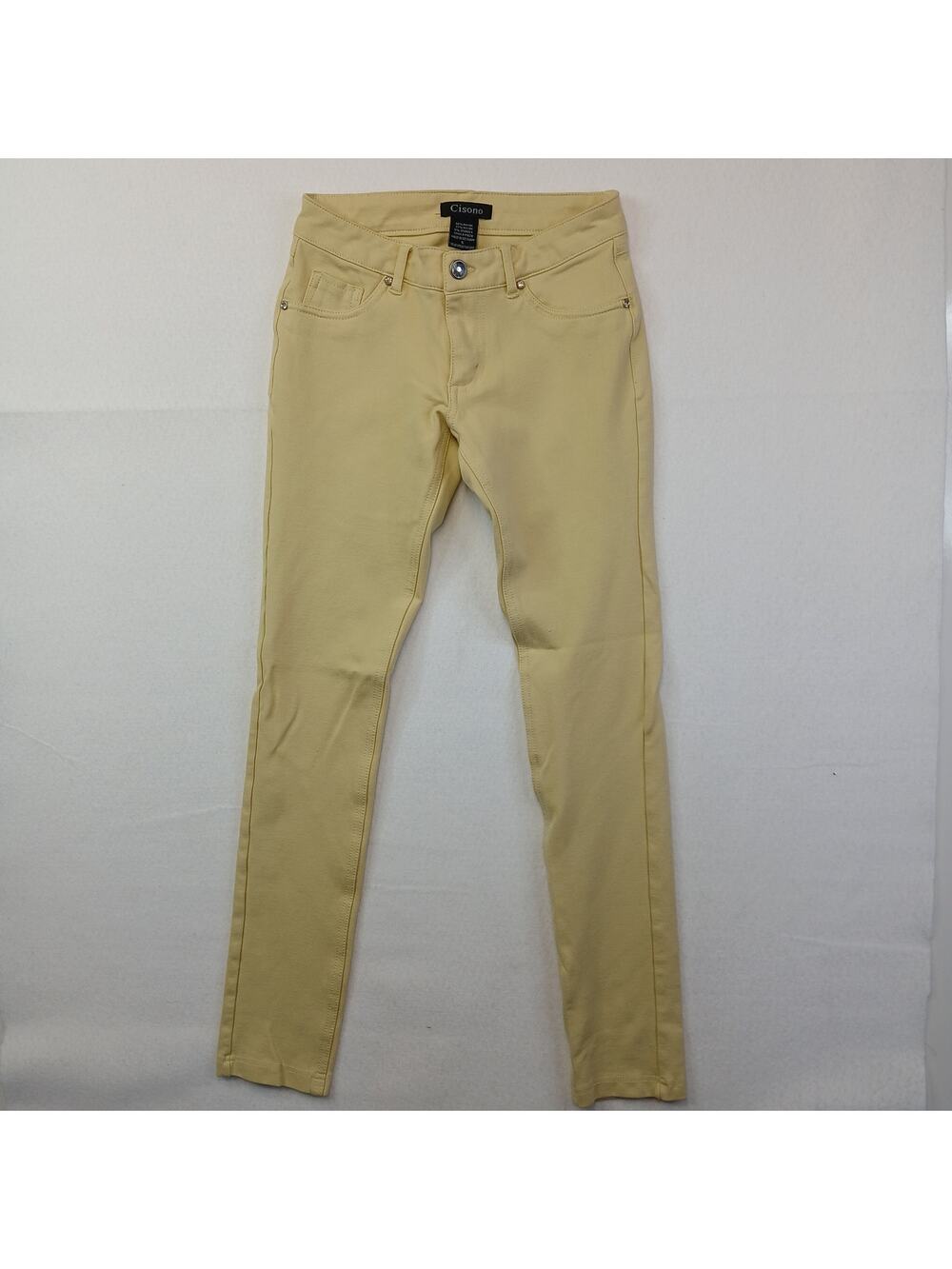 Cisono Yellow Skinny Pants S Small Pastel Stretch 5 Pocket Rhinestone